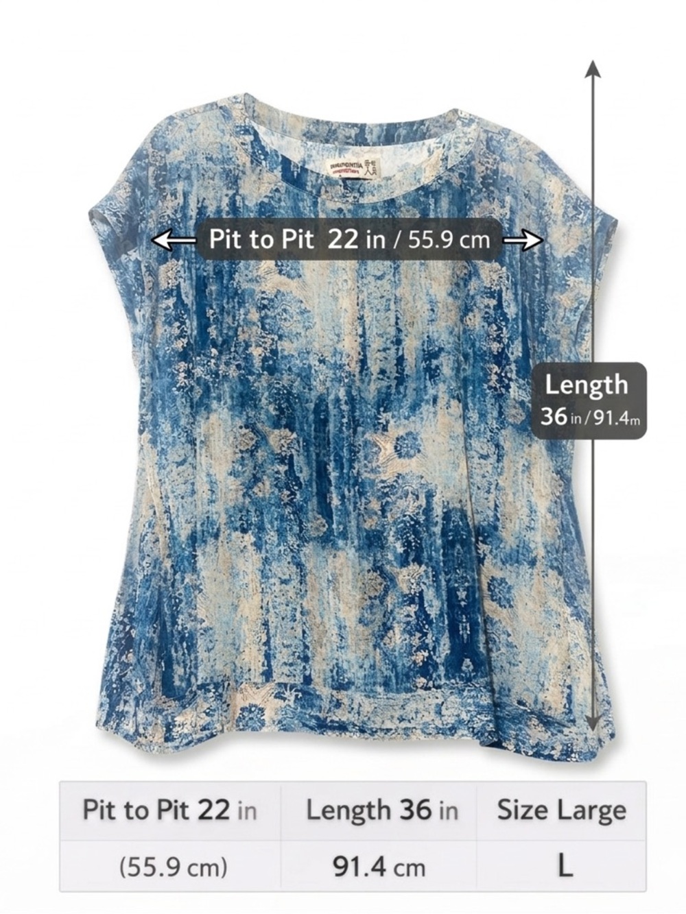 Johnny Was Pete & Greta Silk Blouse Blue Cream Abstract Print Top M - Picture 8 of 8